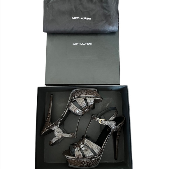 NEW Saint Laurent 105 Tribute Croc Embossed 39 Ultra Grey - Picture 12 of 13